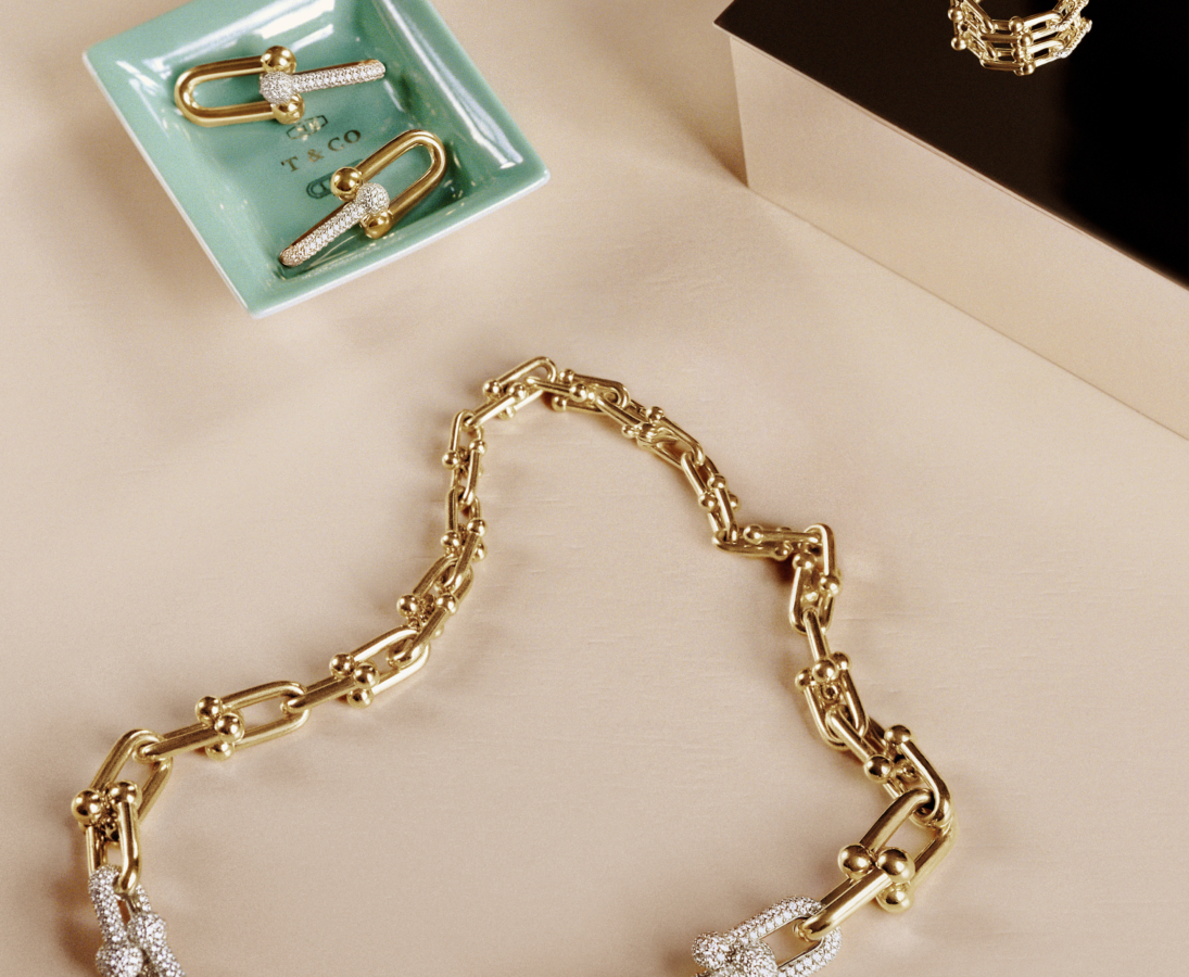 Tiffany HardWear graduated link necklace in 18k yellow gold with pavé diamonds. Photo Credit: Tiffany & Co.