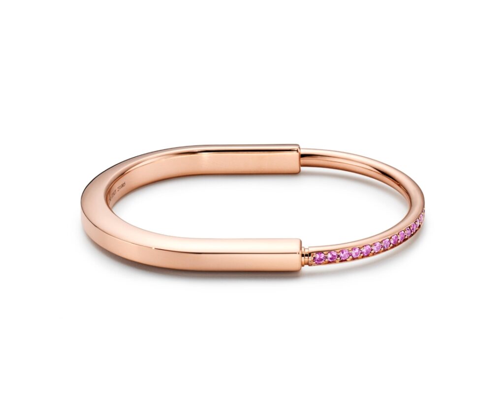 Tiffany Lock ROSÉ Edition bracelet in 18k rose gold with pink sapphires. Photo Credit: Tiffany & Co.