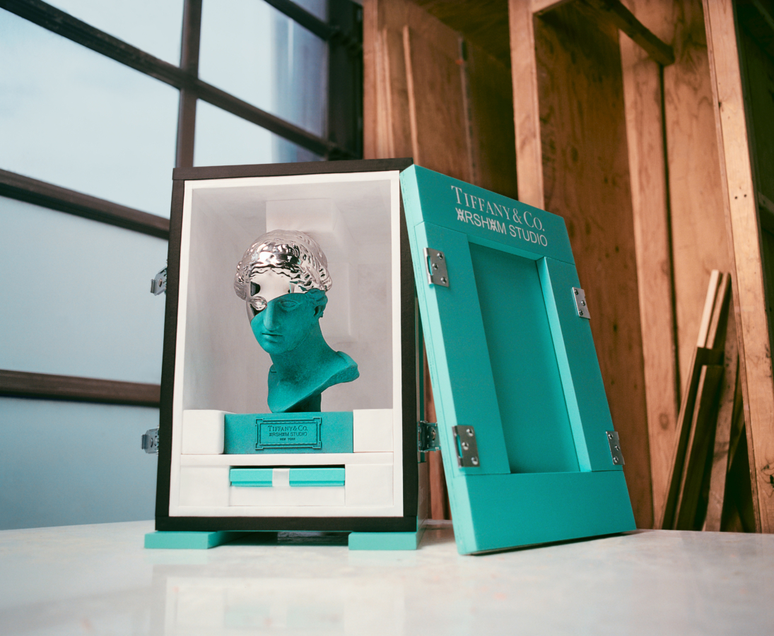 Tiffany & Arsham Studio Amalgamated Bust with the Custom-Made Tiffany Blue® Keepsake Crate. Photo Credit: Tiffany & Co.