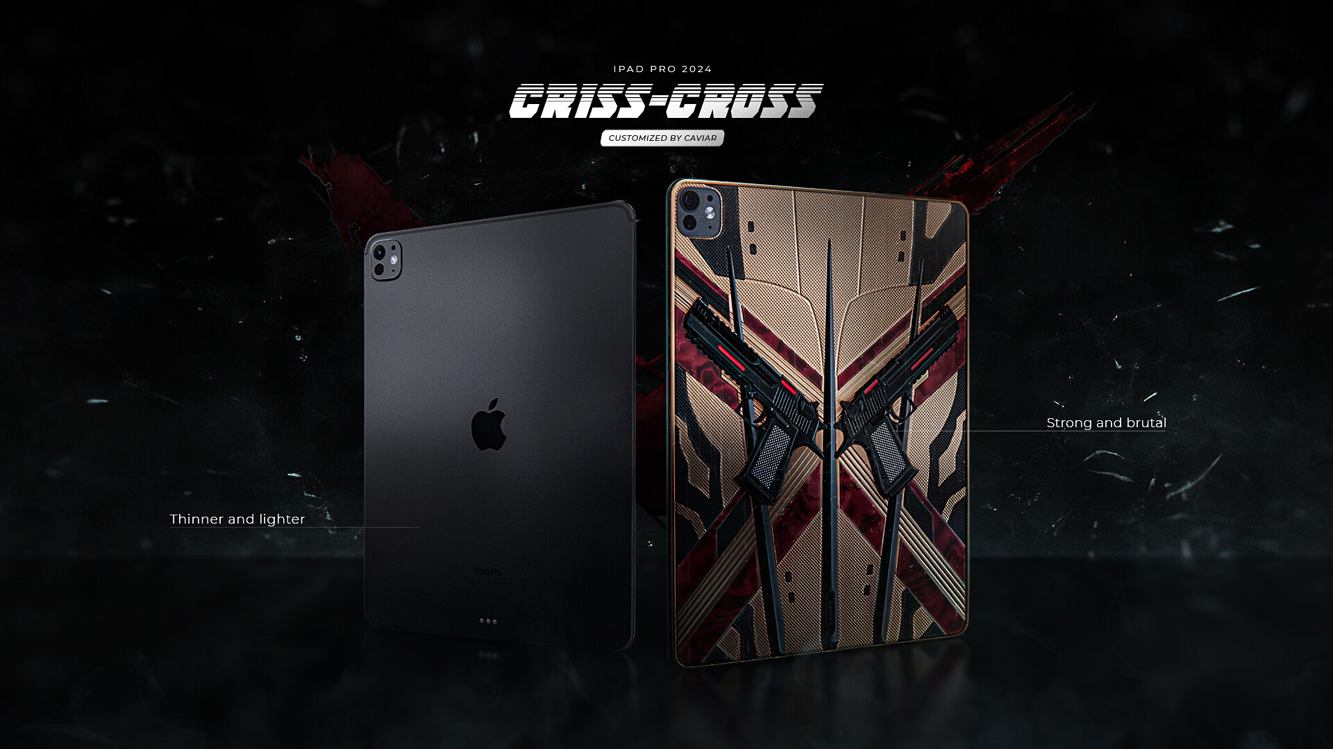 CAVIAR - THE WORLD 1ST CUSTOM IPAD PRO 2024 WITH DEADPOOL’S GUNS ADORNMENT. Photo: Courtesy of Caviar