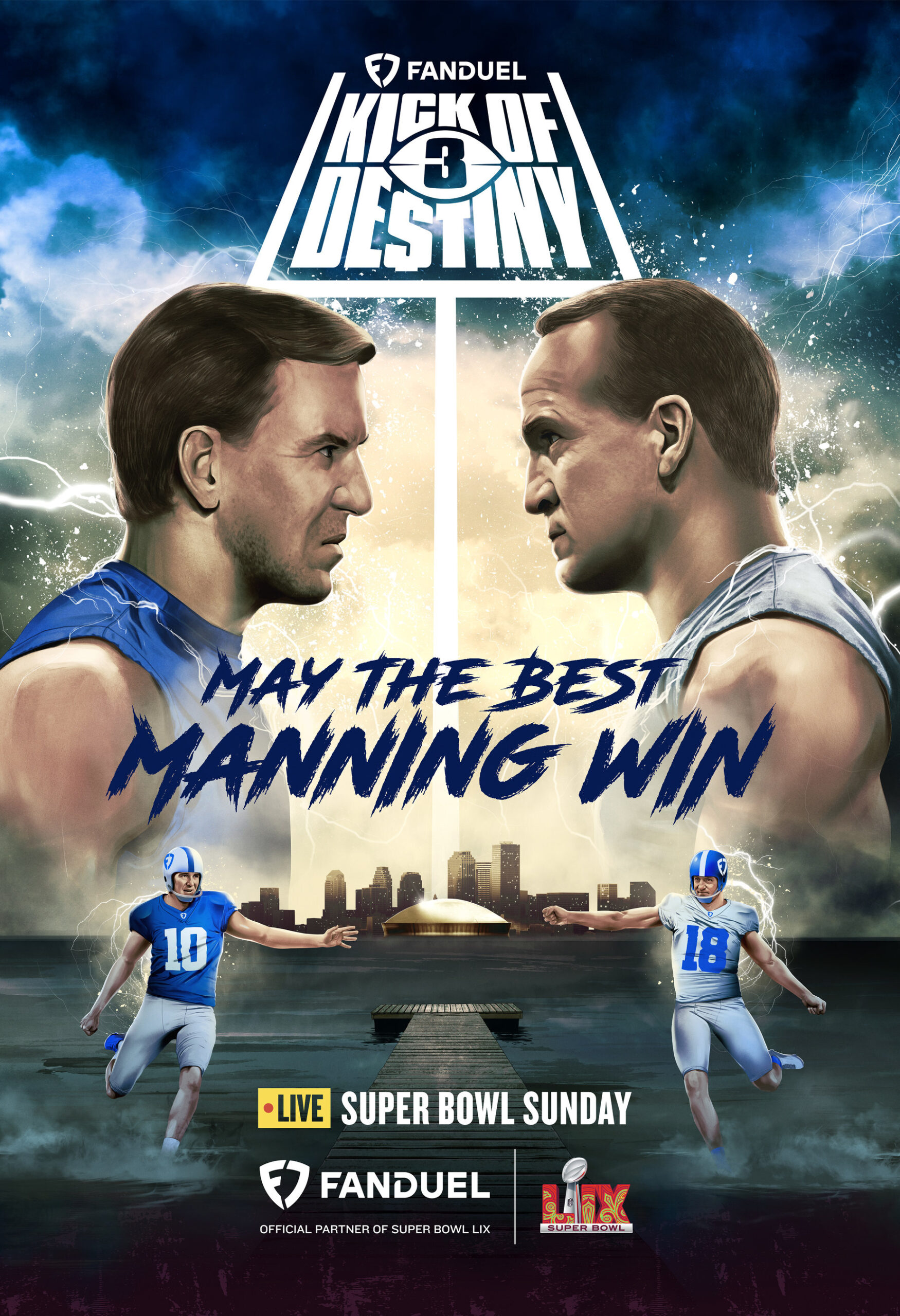 Peyton Manning and Eli Manning will compete head-to-head on Super Bowl Sunday as they face off at Super Bowl LIX in FanDuel’s “Kick of Destiny 3.” - Courtesy of FanDuel