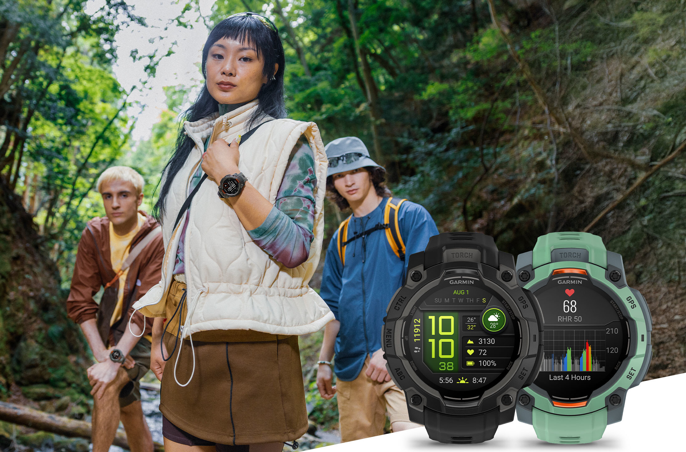 Boldly designed for an active lifestyle, the Instinct 3 Series smartwatches from Garmin offer bright AMOLED or solar-charged displays and built-in LED flashlights - Courtesy of Garmin International, Inc