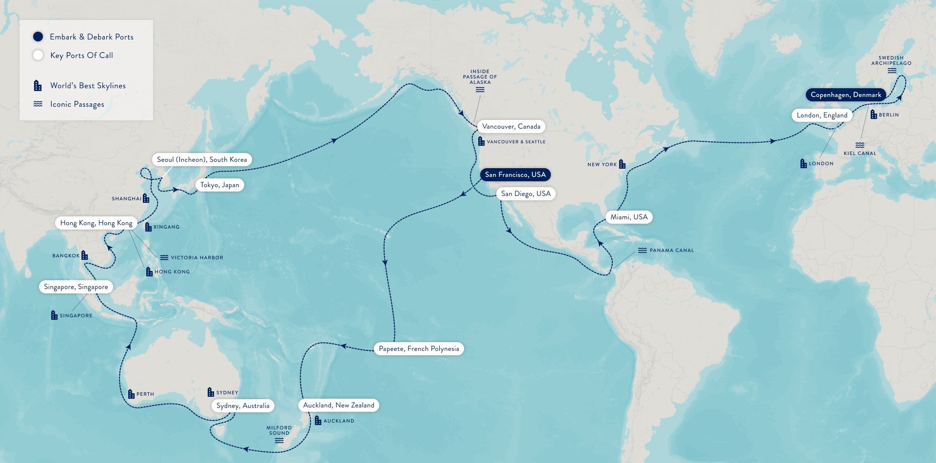 Map showing the route of Azamara's 2027 World Cruise - Courtesy of Azamara Cruises